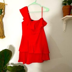 Red one shoulder party dress